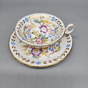 Hand Painted Royal Chelsea Rich Floral Center Tea Cup and Saucer Set